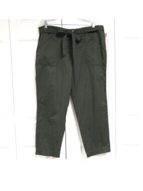 New! Merona Cotton Casual Ankle Pants Size L Dark Olive Green Solid